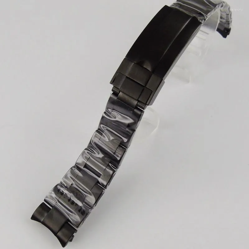 Titta på band full svart PVD -belagd ersatt armband band distributionslås 20mm bredd lugg för 40mm män hele22