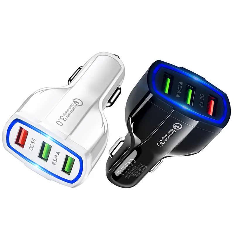 Caricabatteria per auto con 3 porte USB Ricarica rapida QC3.0 Adattatore per caricatori per auto 35W 7A per Samsung HTC Android Phone Gps Mp3 DHL FEDEX