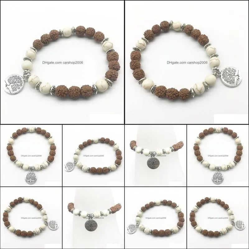 SN1306 Designer 2018 Men`s Bracelet Hot Sale White Turquoise Bracelet Rudraksha Beads Tree of Life Charm Jewelry Wholesale