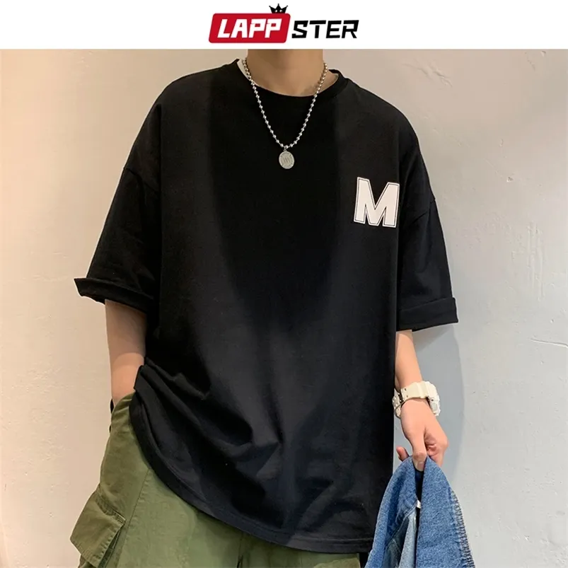 LAPPSTER Men Harajuku M Print Summer T Shirt Tees 2020 Mens Black Korean Fashions Funny Top Tshirts Japanese Streetwear Clothing LJ200827