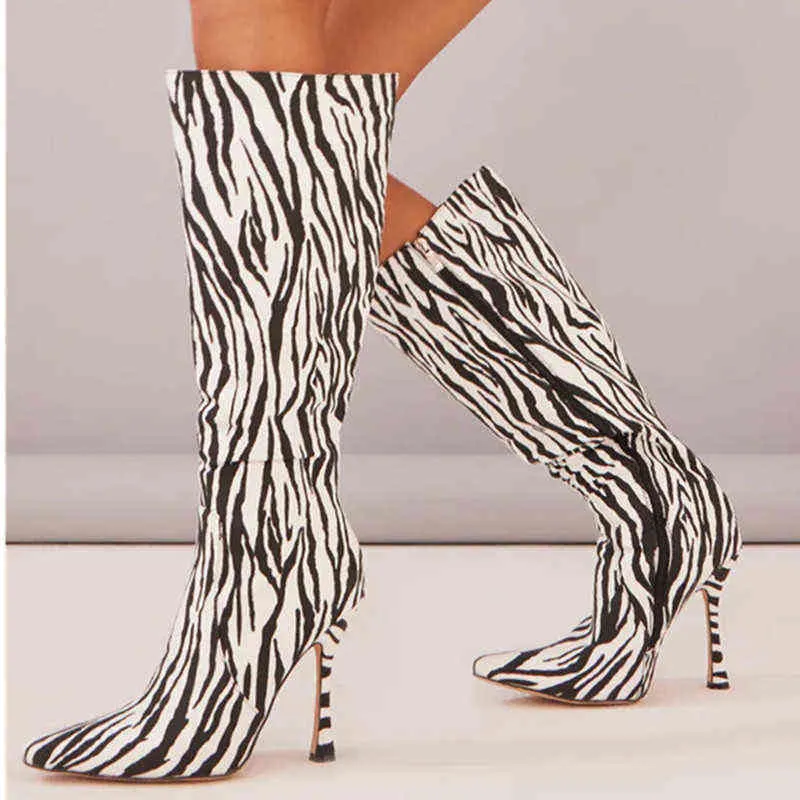 Boots 2022 و Autumn New Zebra Print Women Sexy High with Tip 11cm Heels Chels Crocodile Size 43 220709