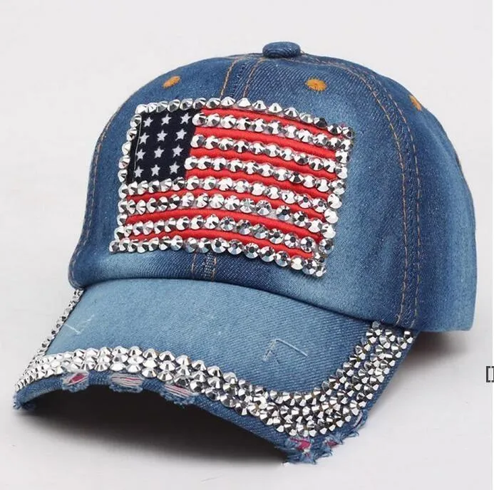 American Flag Retro Cowboy Hat Fashion Designer Diamond Studded Peaked Cap Adjustable Outdoor Travel Sun Hats BBE13766