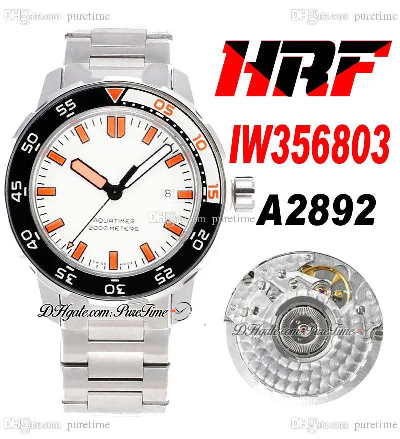 HRF Aquatimer 2000 IW3568 A2892 Mens Automático Assista 44mm Caso de Aço Branco Discagem Laranja Marcadores De Aço Inoxidável Pulseira Super Edição Puretime C3