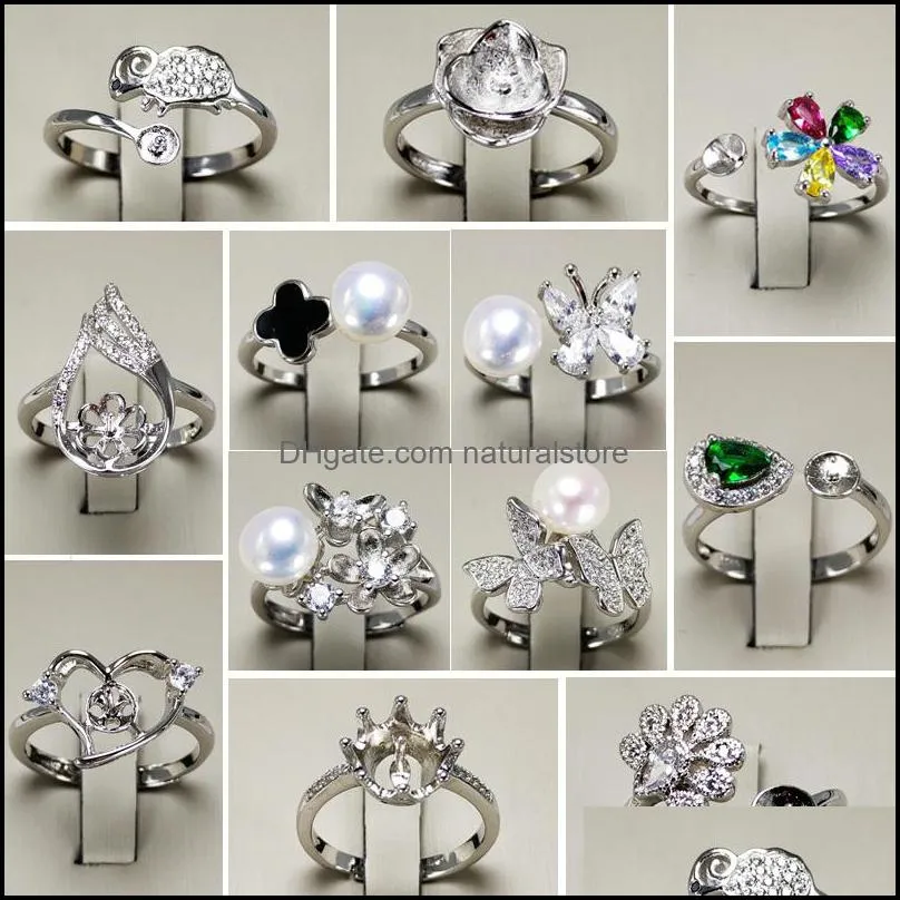 إعدادات حلقة اللؤلؤ DIY Zircon Solid 925 Sier Rings 16 أنماط للنساء المتصاعدات فارغة قابلة للتعديل الهدية الهدية تسليم 2021 Y1DLK