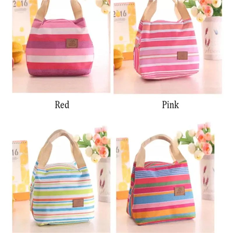 Lunch Totes Bag Thermal Insulated Portable Cool Canvas Stripe Carry Case Picnic high quality