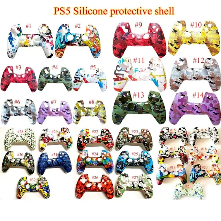 Novo controlador de jogo Skin Gel Silicone Silicone Cober Caso de Grip de Borracha para Ps5 PlayStation 32 Color in Stock B0510