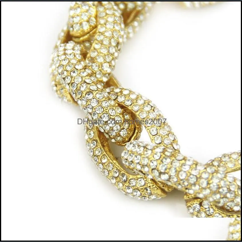 hip hop Solid oval full diamond bamboo joint necklace men bling diamond rings gold silver zircons mens jewelry