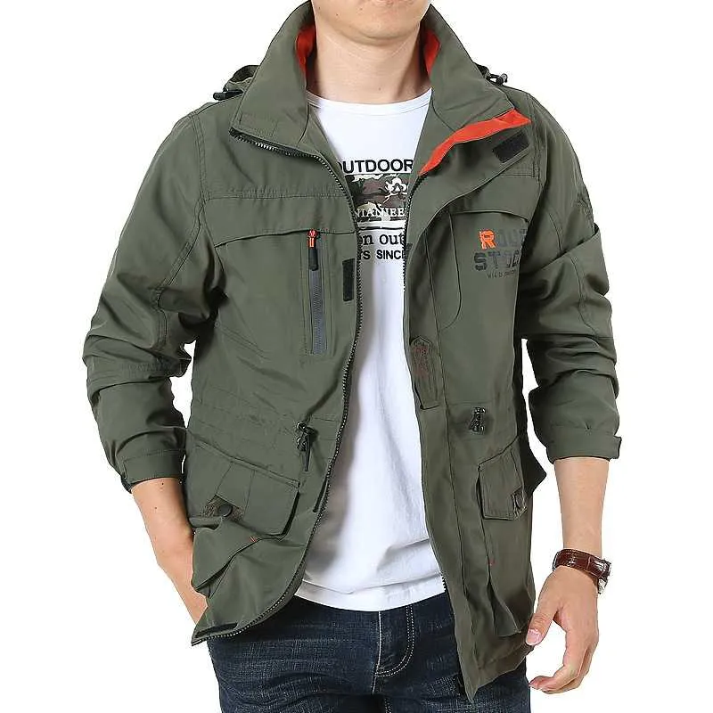 Jaquetas masculinas jaqueta windbreaker masculino cargo cargo bombardeiro impermeável casacos capuzes fora roupas casuais esportes soltos roupas masculinas 4xlmen's