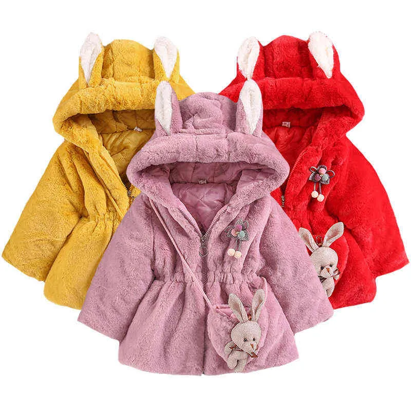 Peluche garder au chaud filles veste d'hiver 2021 nouveau avec un lapin ornements vêtements d'extérieur à capuche pour enfants enfants cadeau d'anniversaire veste J220718