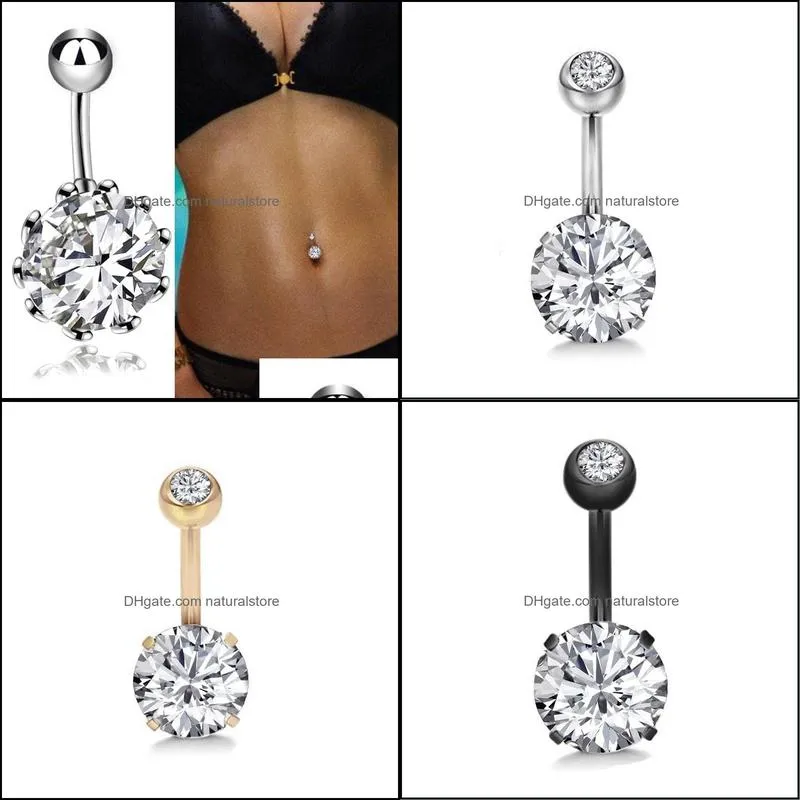 stainless steel barbell belly ring zircon gem navel ring sexy titanium steel navel ring nail shiny body piercing bar party jewelry