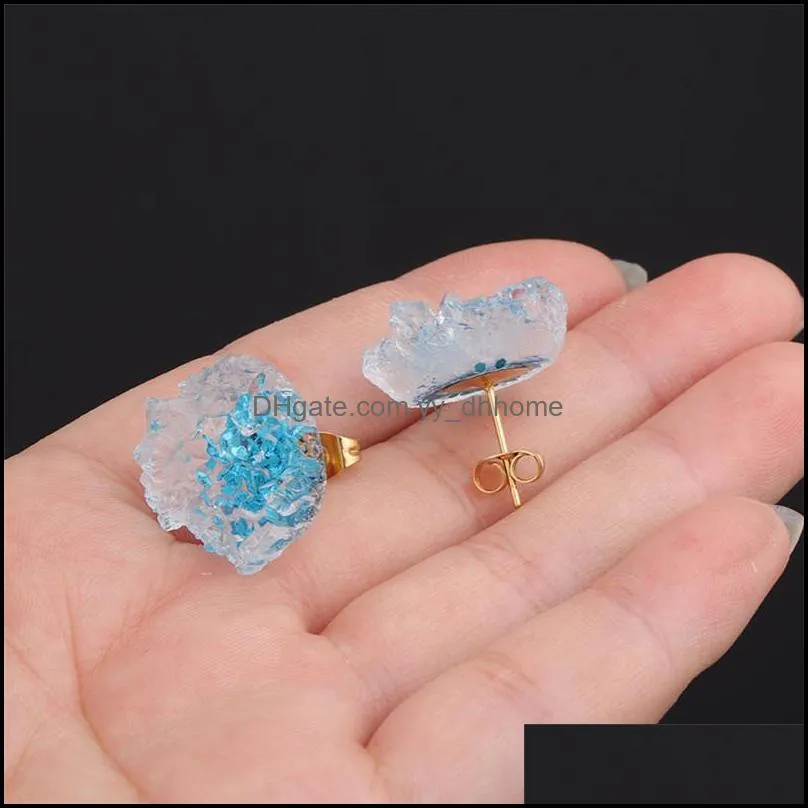 irregular crystal cluster flower resin mold crystal colorful resin druzy stud earring jewelry making for women girls valentine`s day