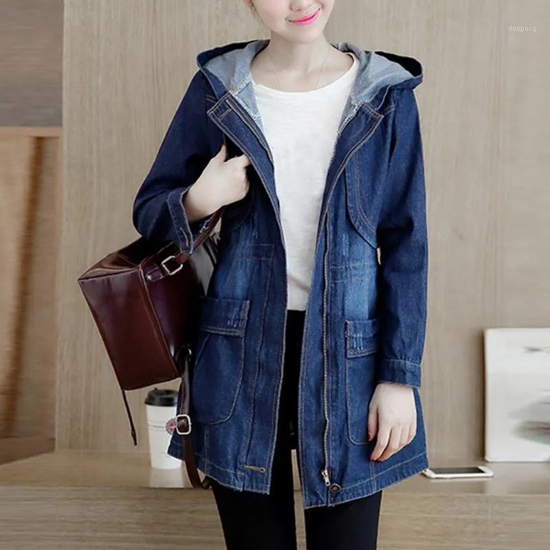 Women's Jackets Jeans Jacket 2022 Women Denim Blue Casual Hooded Single Breasted Coat Loose Ladies Korean Faded Wash #G3