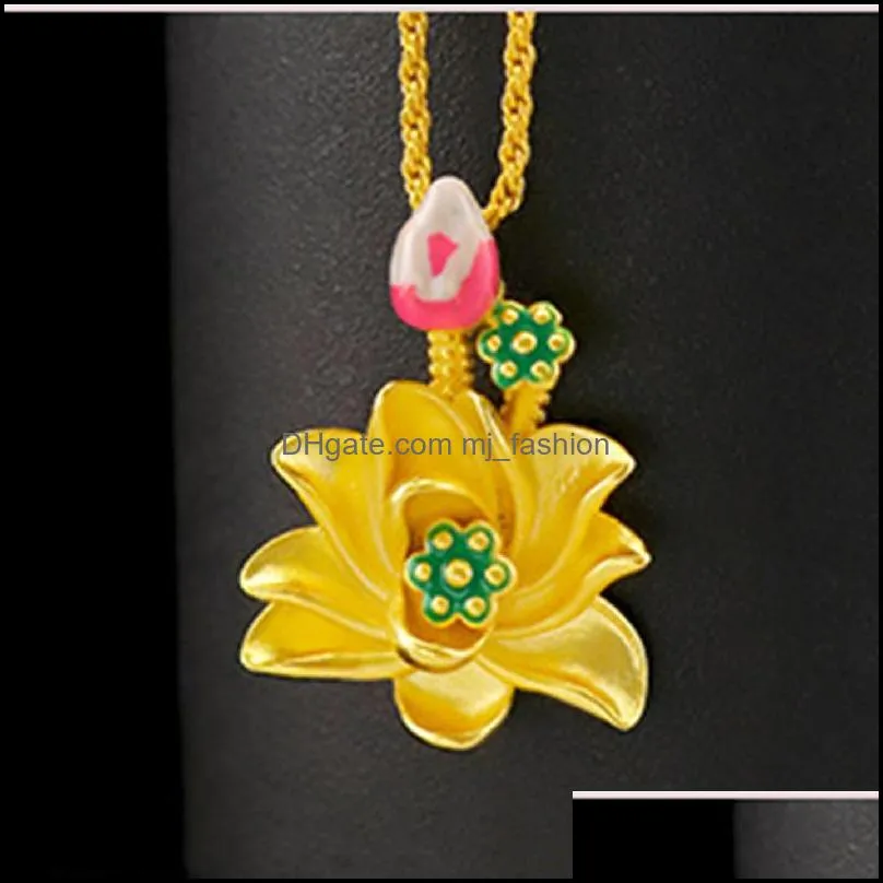 lotus pendant necklace sand gold necklace ancient method burnt blue green leaf lotus flower necklaces