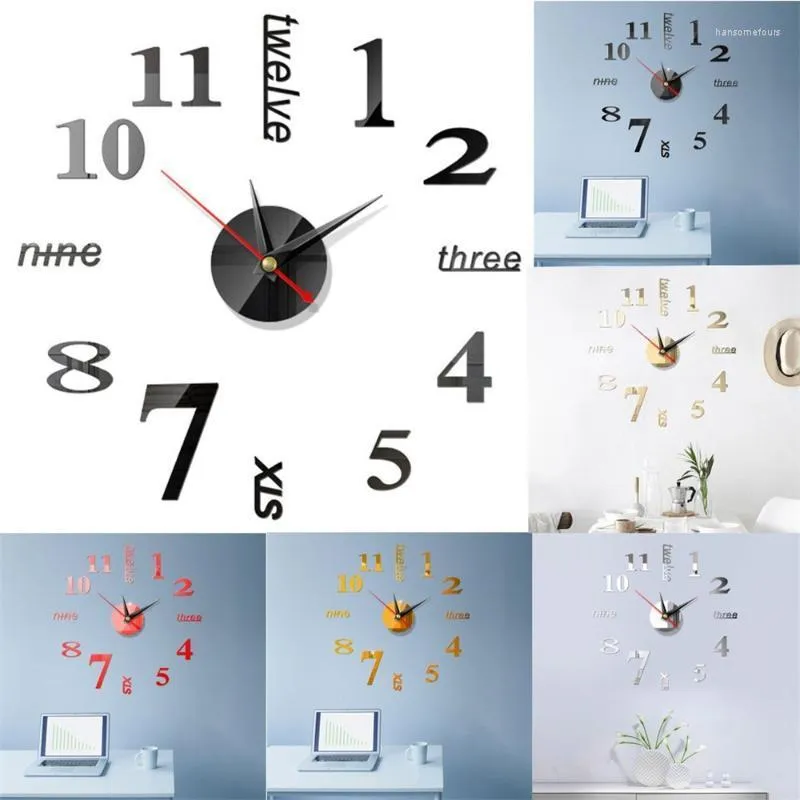 Horloges murales DIY 3D Horloge décorative Miroir Autocollants Creative Amovible Art Decal Autocollant Décor À La Maison Salon Quartz Aiguille