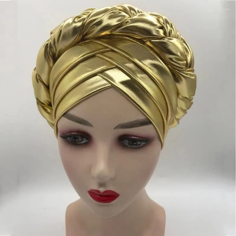 Etniska kläder afrikanska flät turbaner för kvinnor Auto Gele Headties Nigerian Female Turban Caps Cross Ready to Wear Head Wraps Bonnetethnic