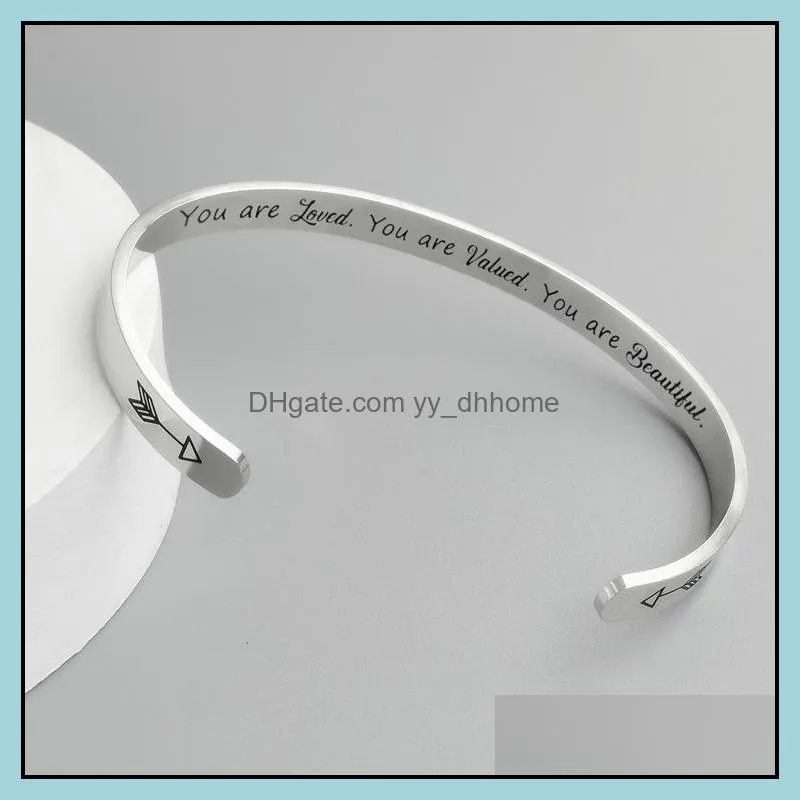 Stainless Steel Open Cuff Bracelet Bangels Friendship Jewelry Personalized Letter Initial Bracelets You are loved Jewellry