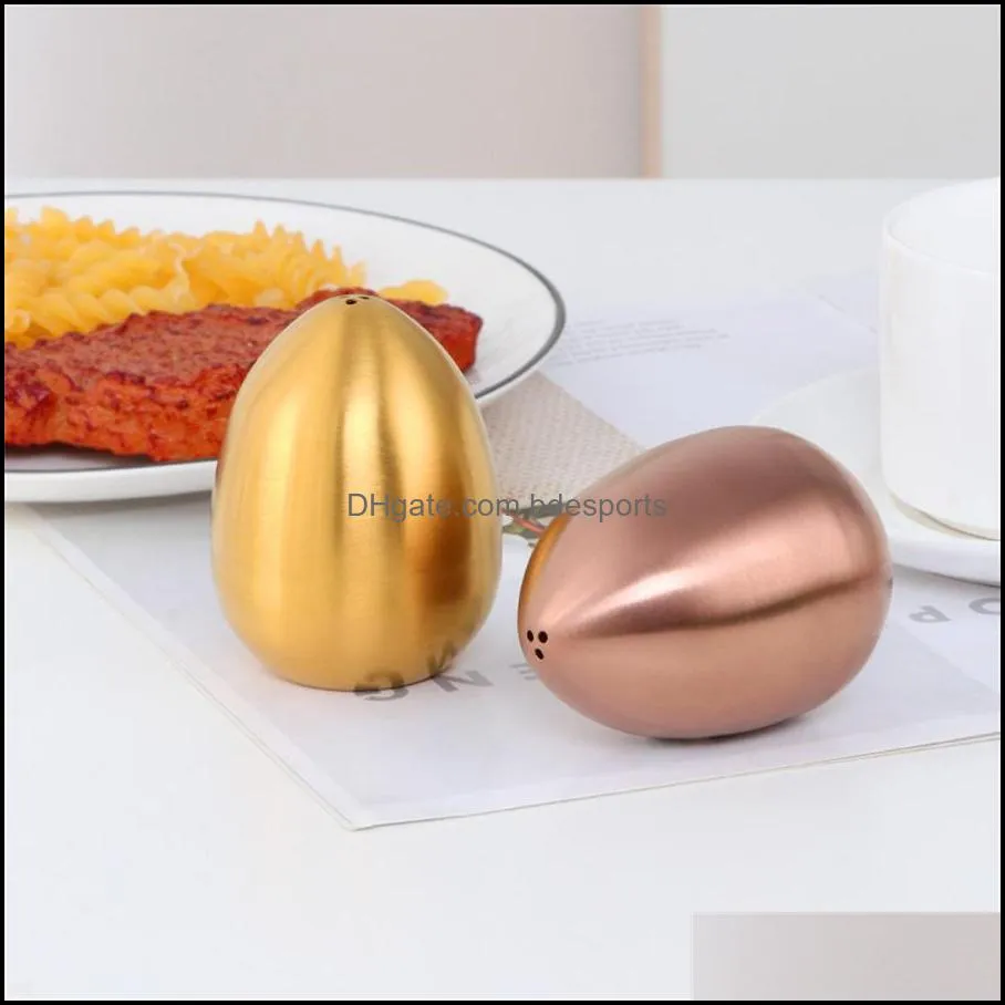 Herb & Spice Tools Creative stainless steel egg seasoning jar kitchen pepper, salt and bottle three hole Mini household egg shaped toothpick