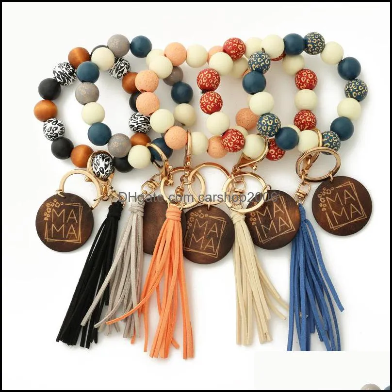 ups european and american etsy leopard wood bead party favor hand beaded spotted wood bead bracelet leather flow wood chip bracelet key