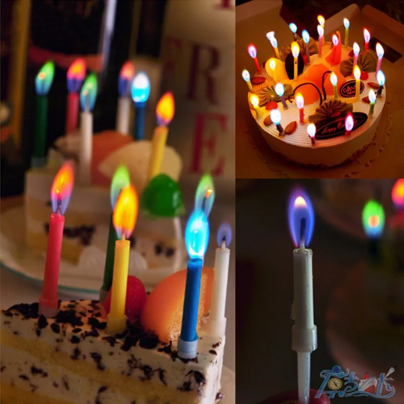 Bougies multicolores pour gâteau de mariage, fournitures de fête d'anniversaire, flammes sûres, décoration de Dessert, flamme colorée, 6 pièces/paquet