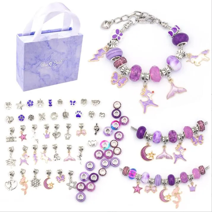 Multi Beads Charms DIY Jewelry Bracelet Happy Children Mermaid Love Heart pulseras Girl Student regalo