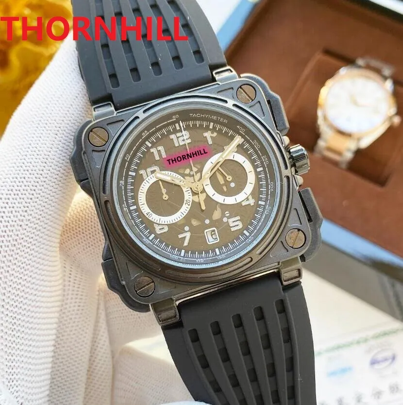Hochwertige Mode voll funktionsfähige große Uhr 48mm Luxus junge Herren quadratisches Zifferblatt Designer Silikon Quarz Metall Stahlband Klassische Armbanduhren Relogio Masculino