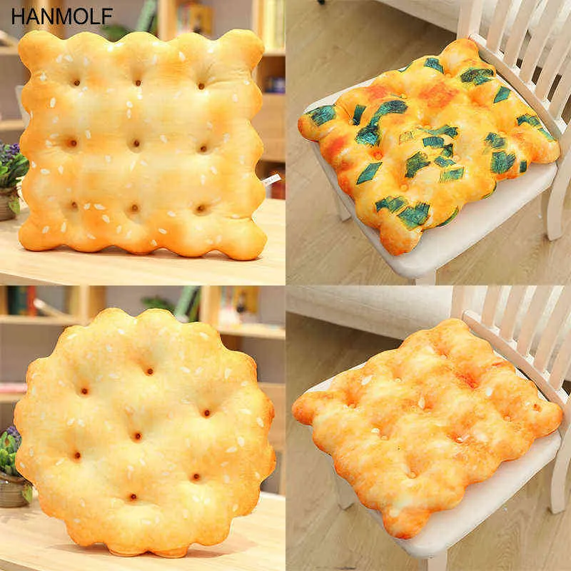 Biscuits créatifs oreiller en peluche forme ronde carré sésame plaine biscuit alimentaire réaliste Snack peluche accessoires Types J220704