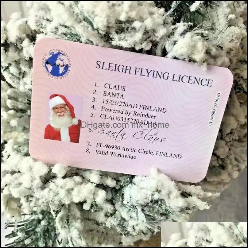50pcs Santa Claus Flight Cards Sleigh Riding Licence Tree Ornament Christmas Decoration Old Man Driver License Entertainment Props