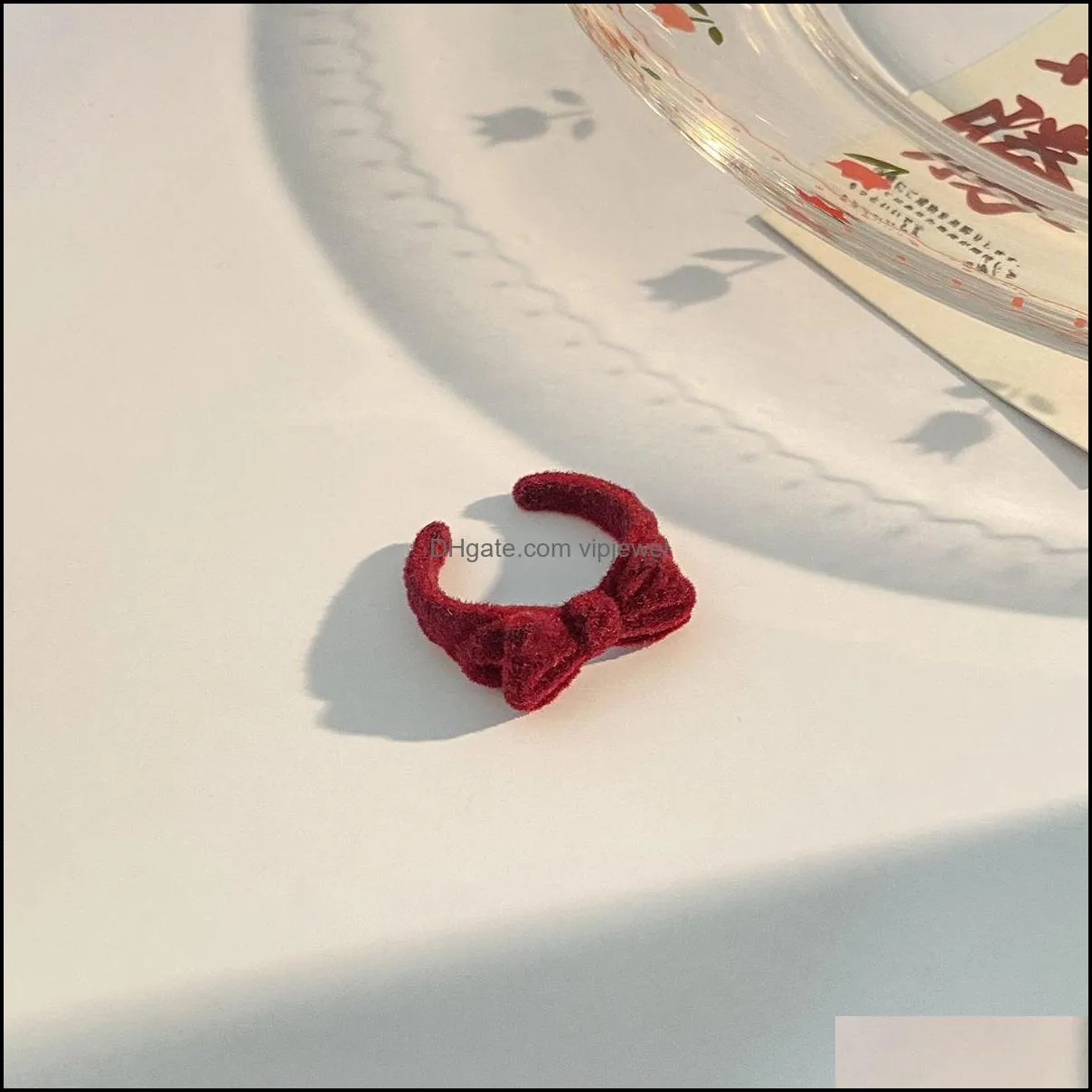 creative trendy velvet bow band rings for women vintage blue flocking wine red open index finger jewelry for ladies girls gift