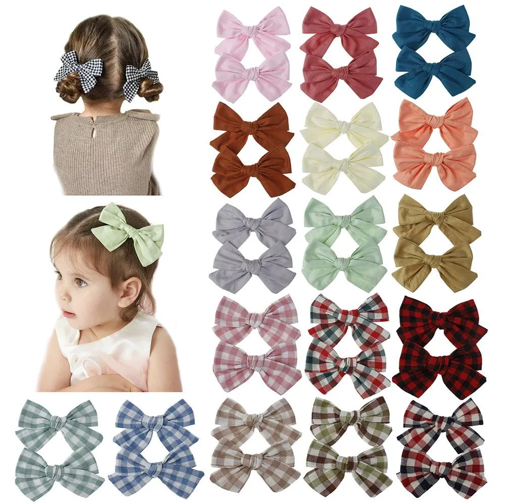INS HAIR BOWS Baby Girl Barrettes Set 2st / Set Bow Hairclips Plaid Flower Printed Kids Clips Party School Tillbehör