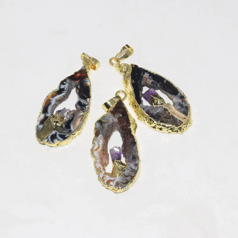 Pendentif Colliers Géode Naturelle Druzy Agates Tranche Femelle 2022 Noir Gris Polonais Dalle Pierre Pour Femmes Bijoux Accessoires