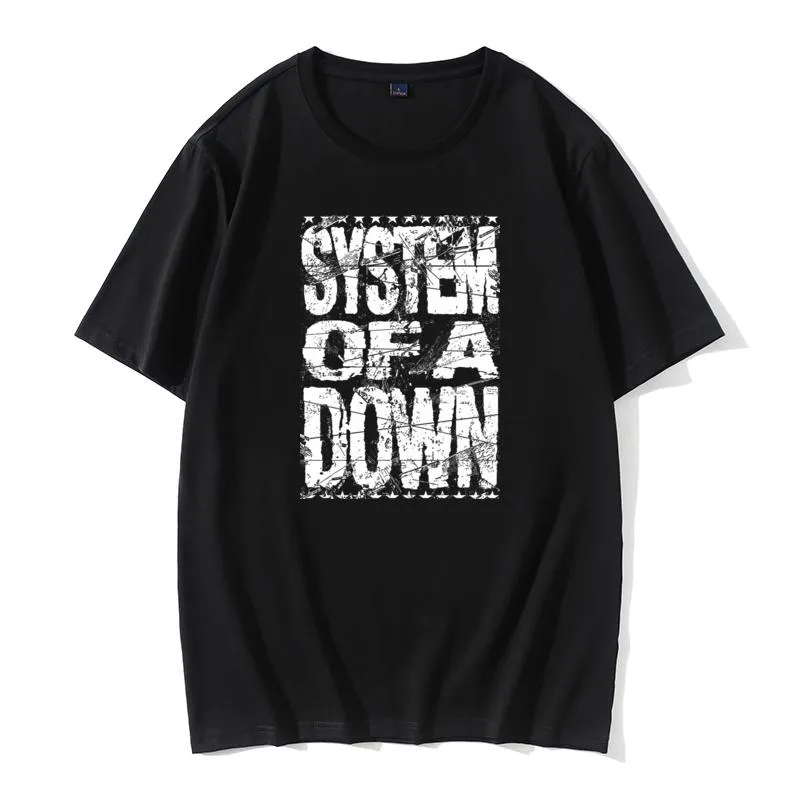 T-shirt da uomo System Of A Down T-shirt da uomo T-shirt con logo T-shirt hip-hop Funky Nero Bianco Abbigliamento Vintage Letter Tops Band TshirtsUomo