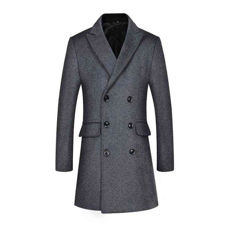 Autunno Inverno Uomo Misto Lana Cappotto Doppio Petto Lungo Trench Spessa Pisello Maschile Cappotti di Lana Uomo T220810