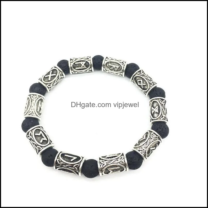 pretty 10mm lava stone bracelet vintage antique silver beads beautiful bracelets  rune alloy norse jewelry for women men bracelet vipjewel