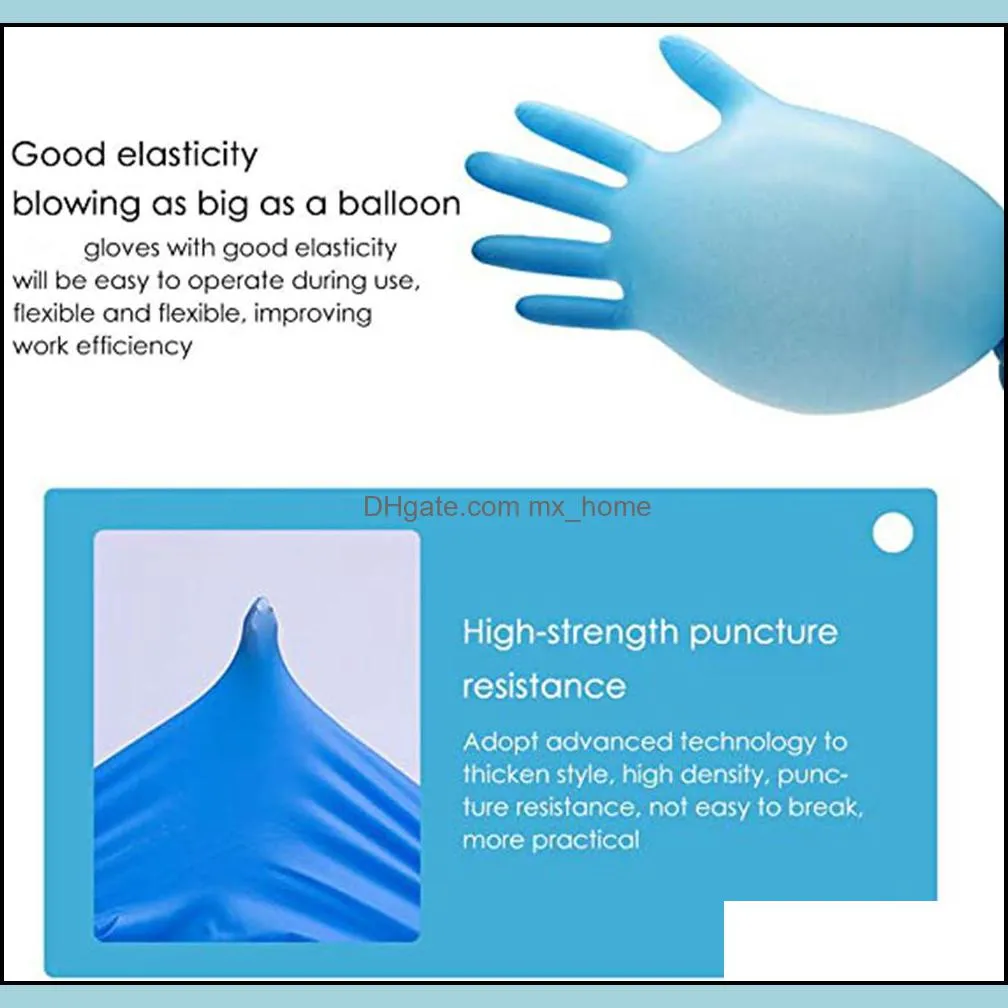 100pcs/ Box Nitrile Rubber Comfortable Disposable One time Nitrile Gloves Exam Gloves Powder Free Gloves Light Blue