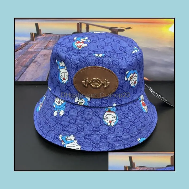 21ss Summer Bucket Hat Wide Brim Hats Letters Cartoon Print Unisex Brand Desinger Women Men Fashion Classic Nylon Autumn Spring Fisherman Cap