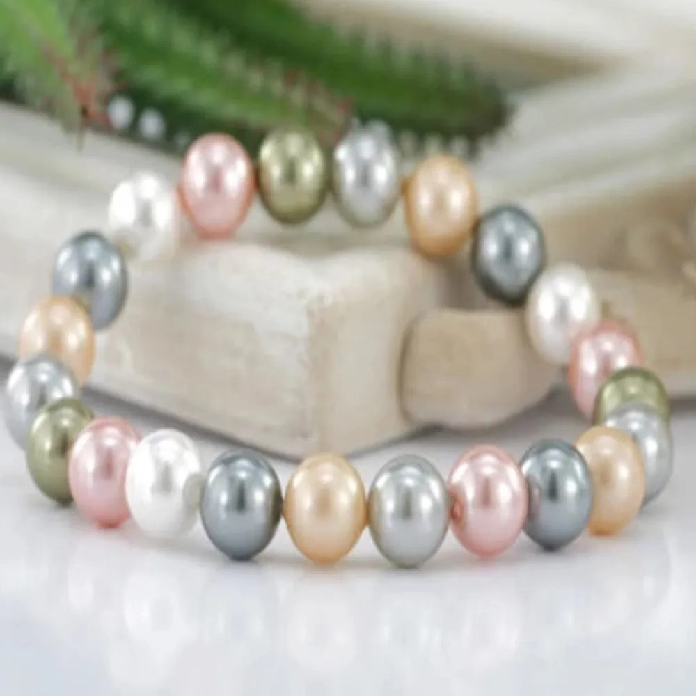Handgjorda strängar armband Natural 10mm Multicolor Shell Pearl 20cm för kvinnor smycken mode 2 st/parti