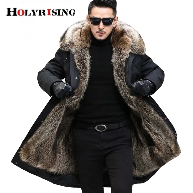 Holyrising Cappotto lungo da uomo invernale con grande collo di pelliccia parka spesso Giacca in pelliccia di procione finta Giacca da uomo in pelliccia Parka cappotto caldo fit Russia 201126