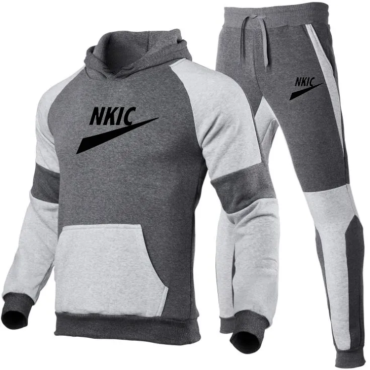 Mäns Casual Brand Logo Tracksuit Jacket + Patchwork Sweatpant 2st Suit 2022 Höst Manlig Snim Fit Sports Suit Outdoor Jogging Set