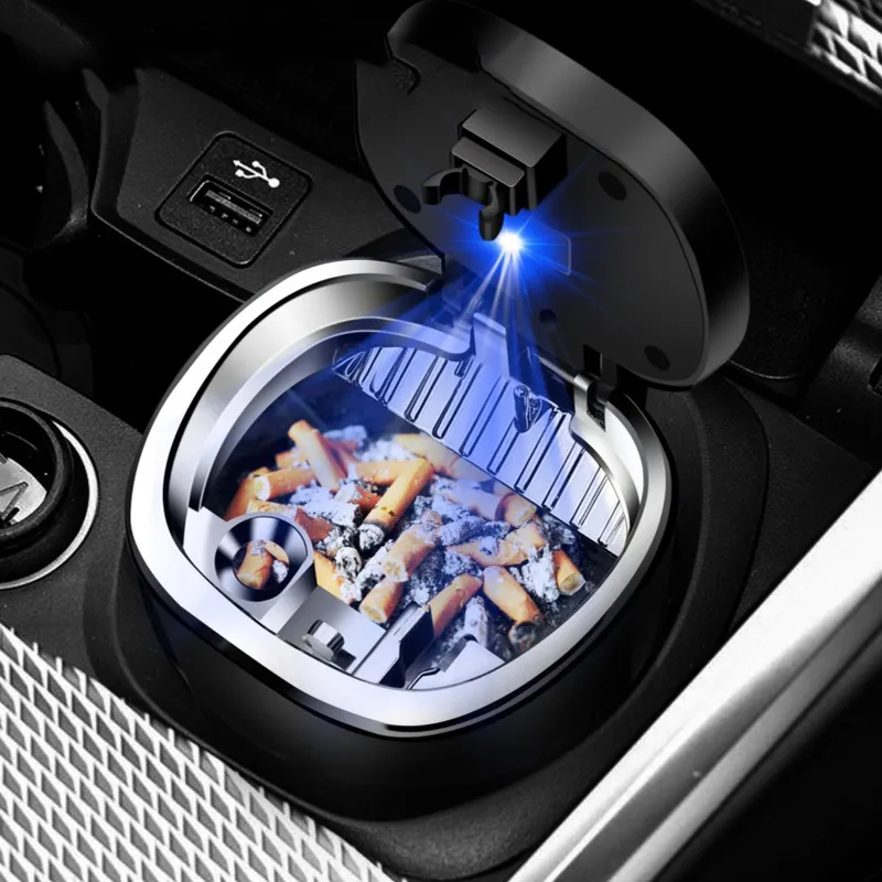 Car Ashtray Smokeless Storage Cup Cigarette Retardant Holder Box LED Light Glowing Auto Universal Ashtray