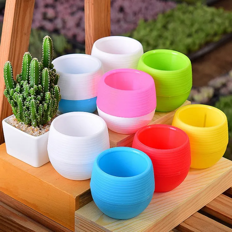 6 Colors 7*7*5.5cm Round Plastic Plant Flower Pot Planter Garden Home Office Decor Desktop Flower Pots Multi color options