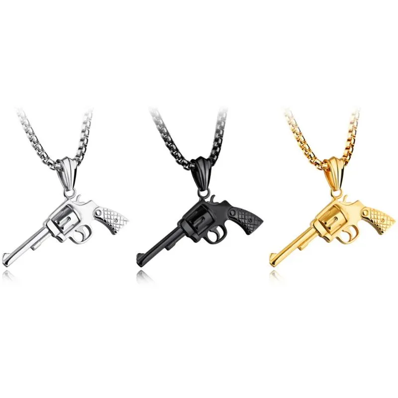 Подвесные ожерелья прибывают мужские украшения серебро/золото/черная из нержавеющая сталь револьвер для орудийной коробки