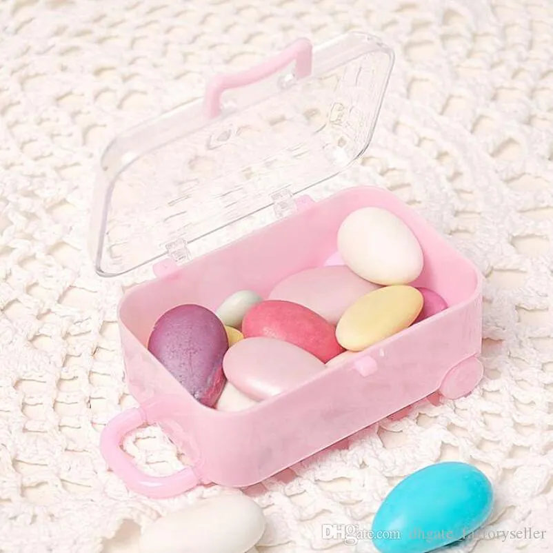 Acrylic Clear Mini Rolling Travel Suitcase Candy Box Baby Shower Wedding Favors Party Table Decoration Supplies Gifts LX6387