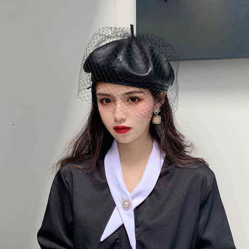 Japon Ins Pu maille chapeau femme automne et hiver Version coréenne du Tij octogonal béret britannique rétro peintre chapeau J220722