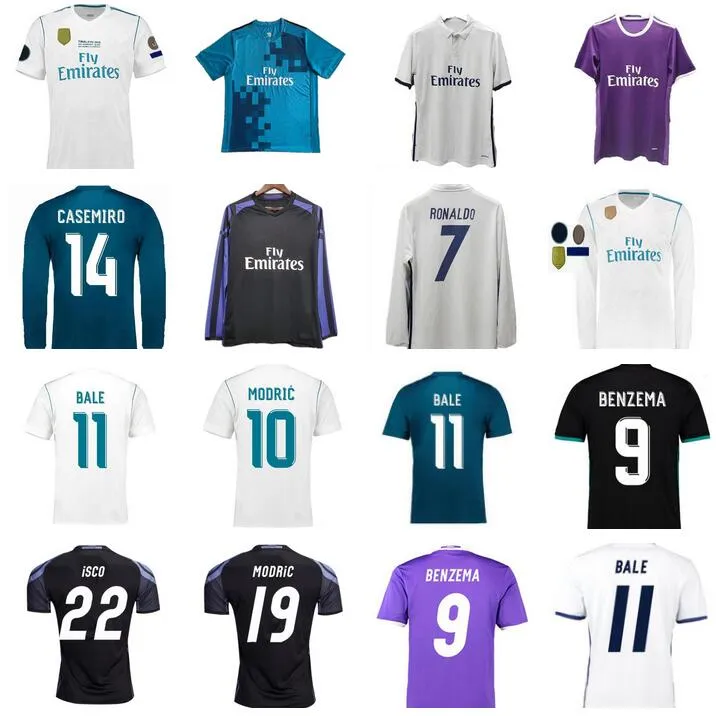 2016 2017 2018 Real Madrids Soccer Jersey 16 17 18 Bale Benzema Modric Retro Football قمصان خمر Isco Maillot Sergio Ramos Marcelo Camiseta Long and Shirt