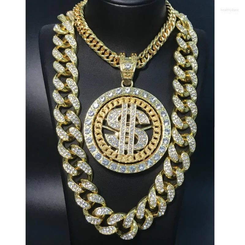 Hänge halsband 2 cm hiphop män guld sliver färg halsband ut kristall miami dollar teckna rock bling rappare juvelery för heal22
