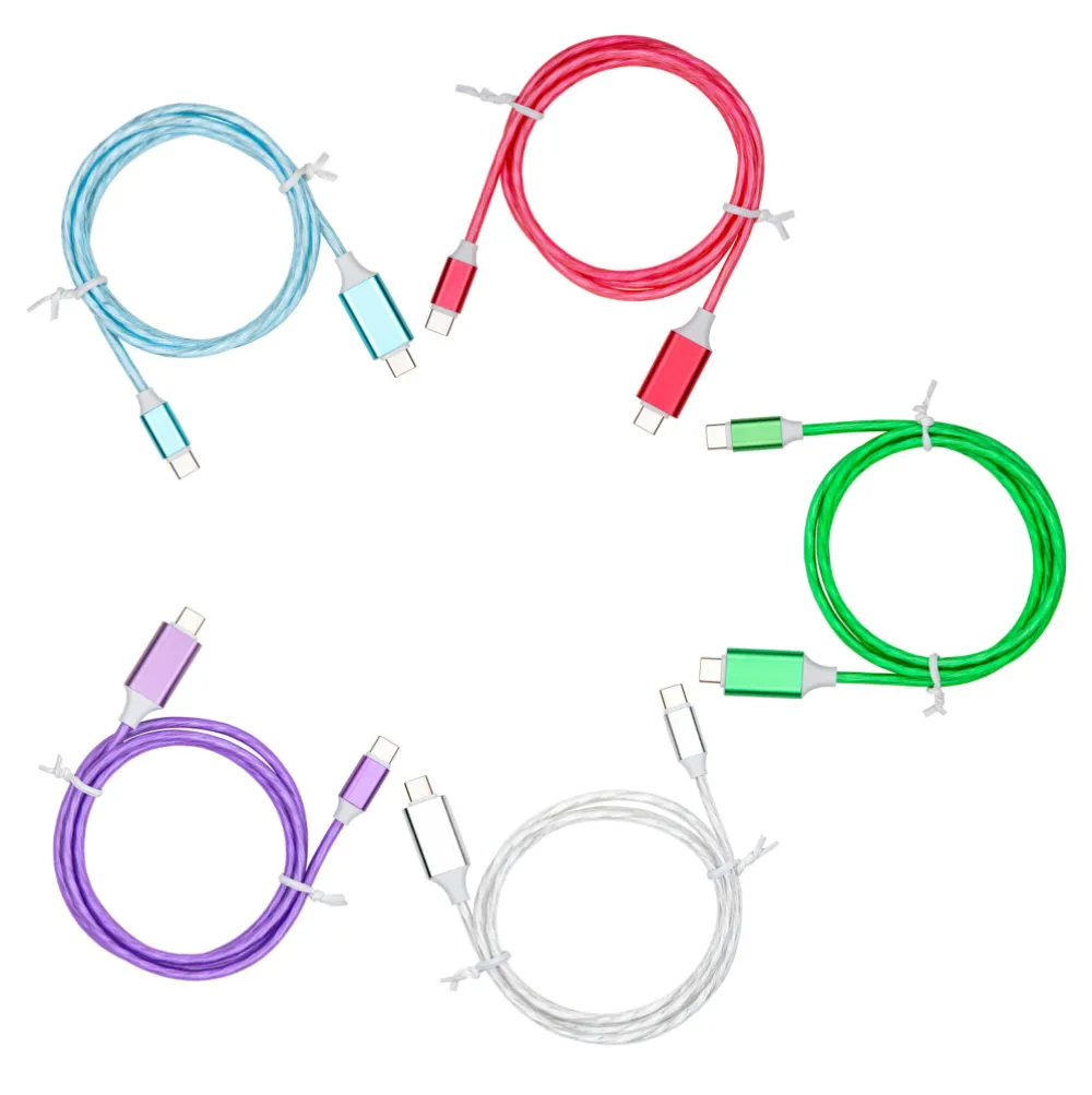 LED LED USB Type C إلى Cable USB-C PD شحن سريع كابلات بيانات USBC لـ Huawei Xiaomi Samsung Type-C سلك