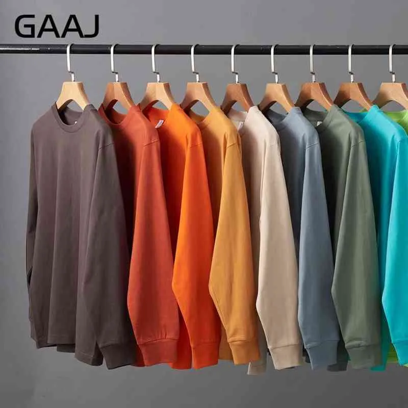 Tamanho dos EUA Gaaj Brand 8.8oz 250gsm pesado algodão Homens de algodão camiseta de manga comprida Spring Autumn Camise