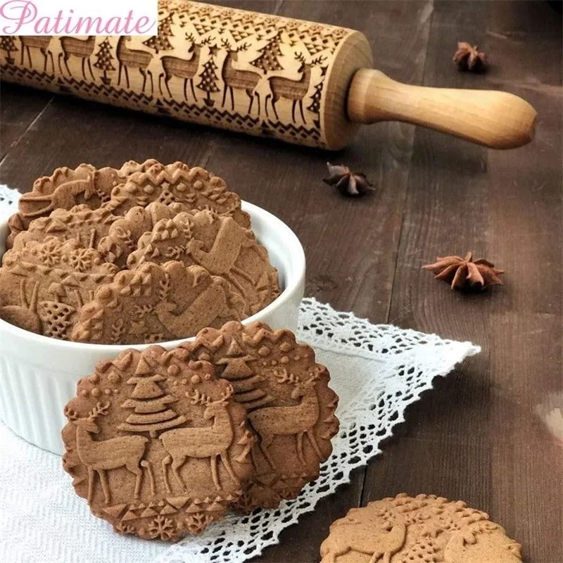 PATIMATE Christmas Wooden Rolling Pin Merry Decorations For Home Kitchen Navidad Gift Year Y201020