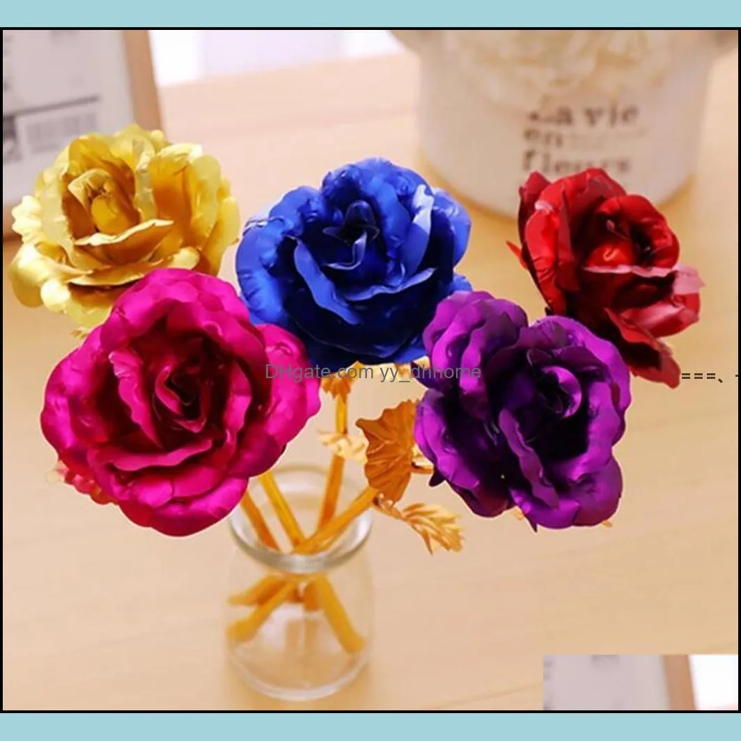 NEWChristmas Day Gift 24k Gold Foil Plated Rose Creative Gifts Lasts Forever Rose for Valentine e`s Day girl RRF12445