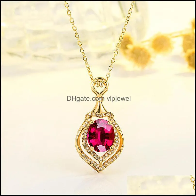 18k gold necklaces luxury water drop pear shaped ruby gemstone pendant necklace for women silver wedding jewelry vipjewel